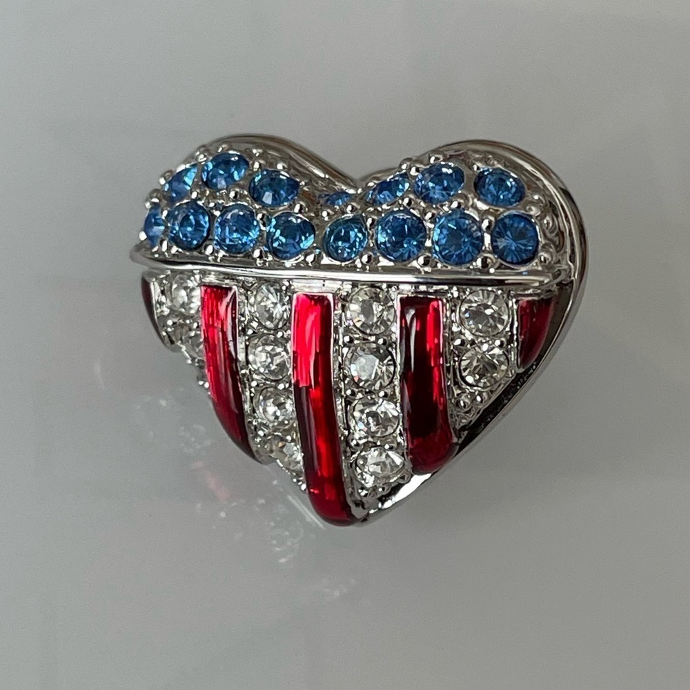 Swarovski Swan Dainty Patriotic Heart Blue Red Crystal Pin